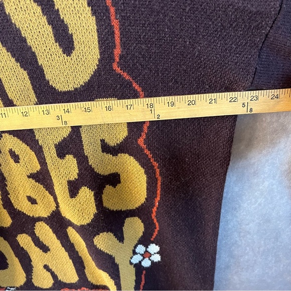 Current Mood Sweater Bad Vibes Only Oversized Cotton Knit Brown Floral Sz Small - Picture 4 of 6